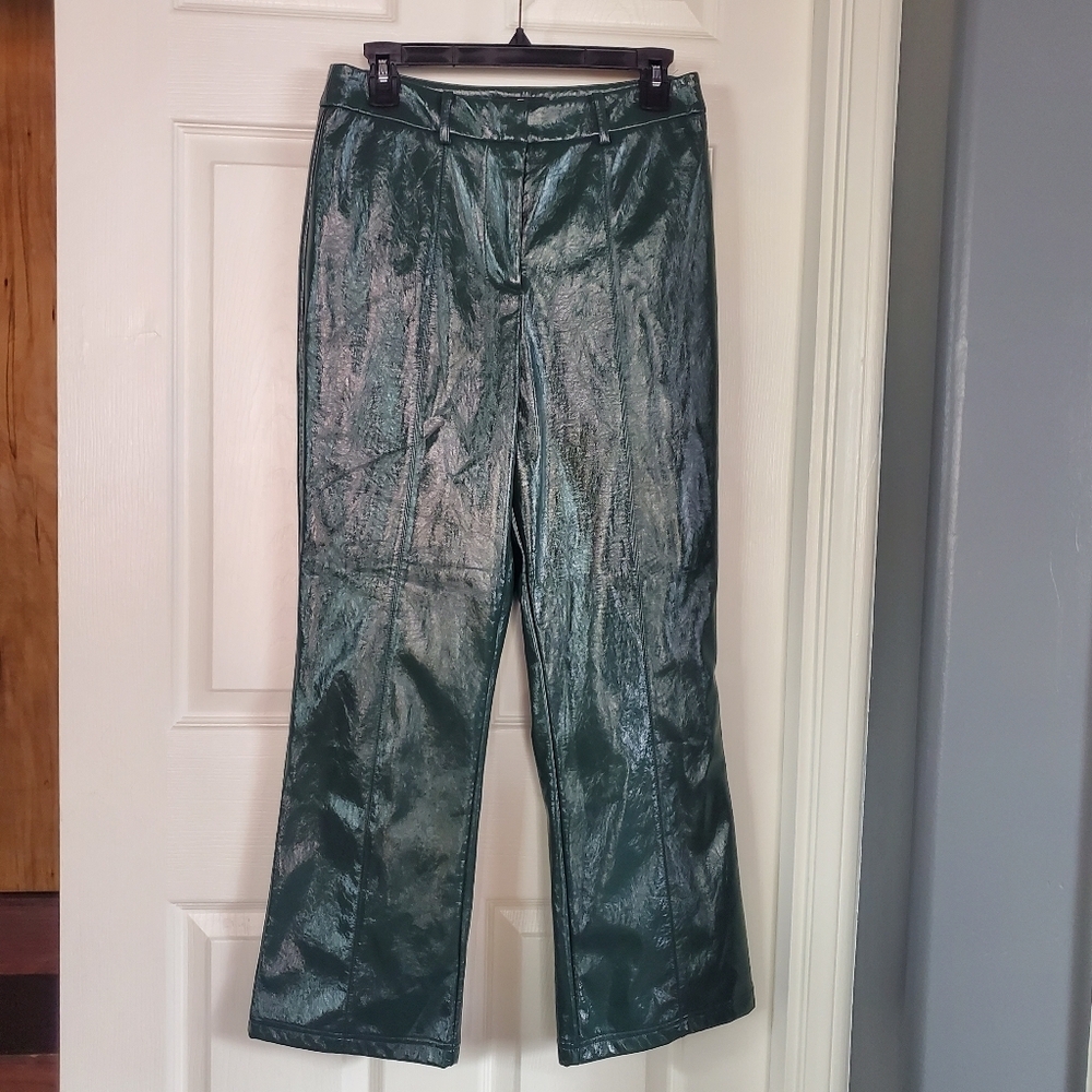 7 For All Mankind Women's Faux Leather Bootcut Ankle Pants Size‎ XS Shiny Green